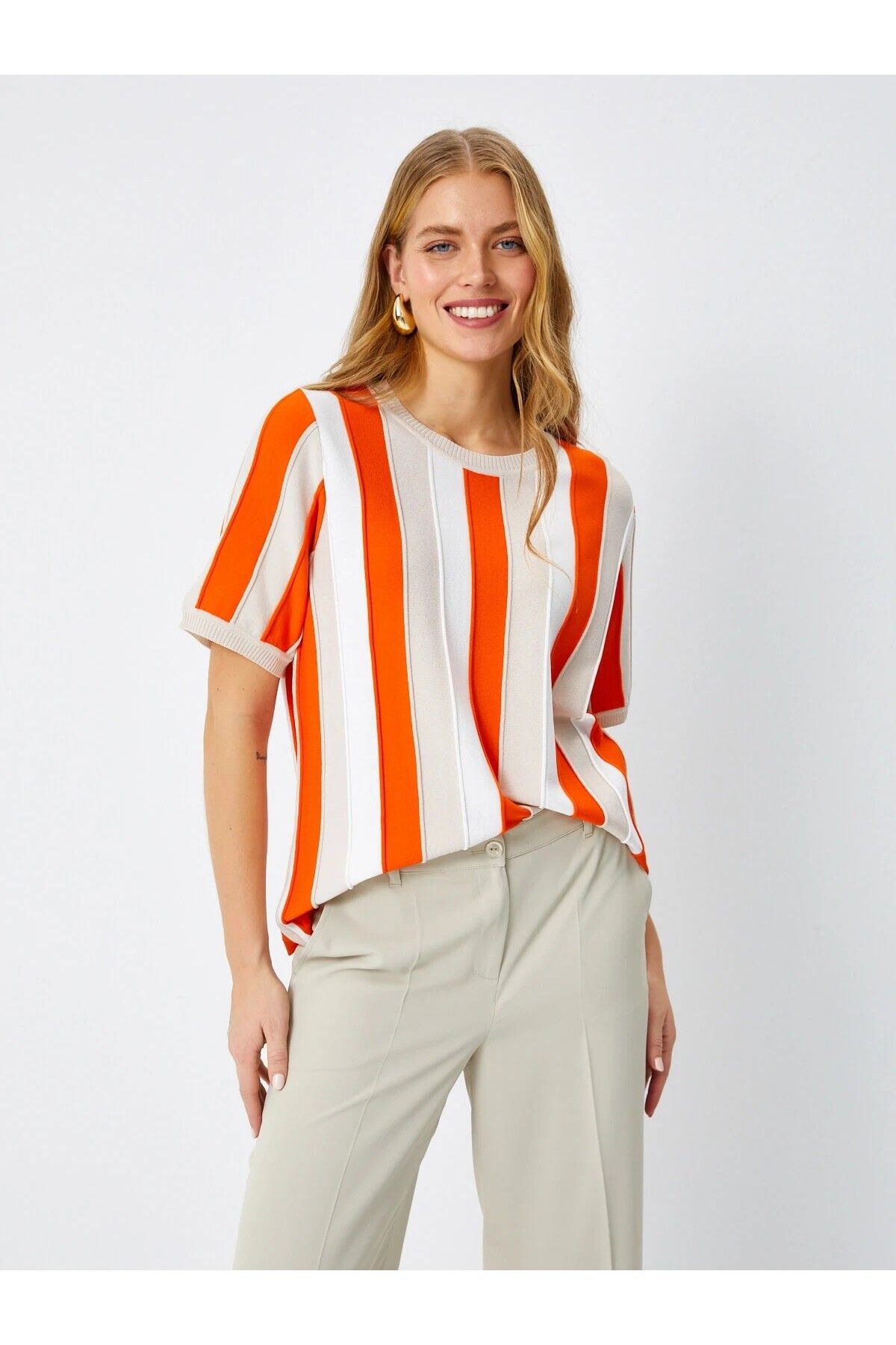 Faik Sönmez Oversize Çizgili Triko - Minimalist Stil