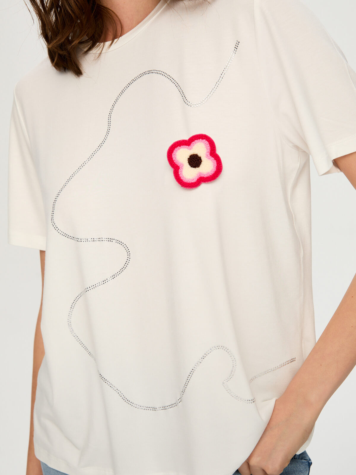 Faik Sönmez Kadın Büyük Beden Örme T-Shirt Normal Boy Kesim