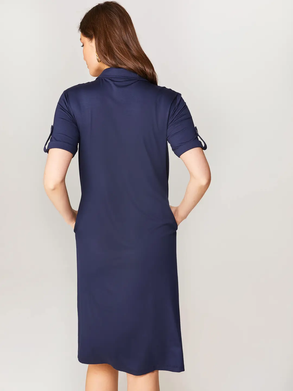 Faik Sönmez Minimalist Polo Yaka Kısa Kollu Midi Elbise - Günlük Şıklık
