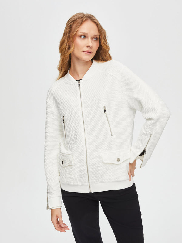 Faik Sönmez Kadın Fermuar Ve Çıtçıt Detaylı Örme Bomber Ceket U69166