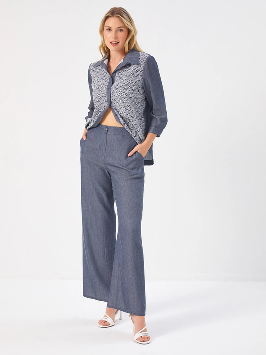Faik Sönmez Minimalist Yüksek Bel Wide Leg Kadın Pantolon - Günlük Kullanım