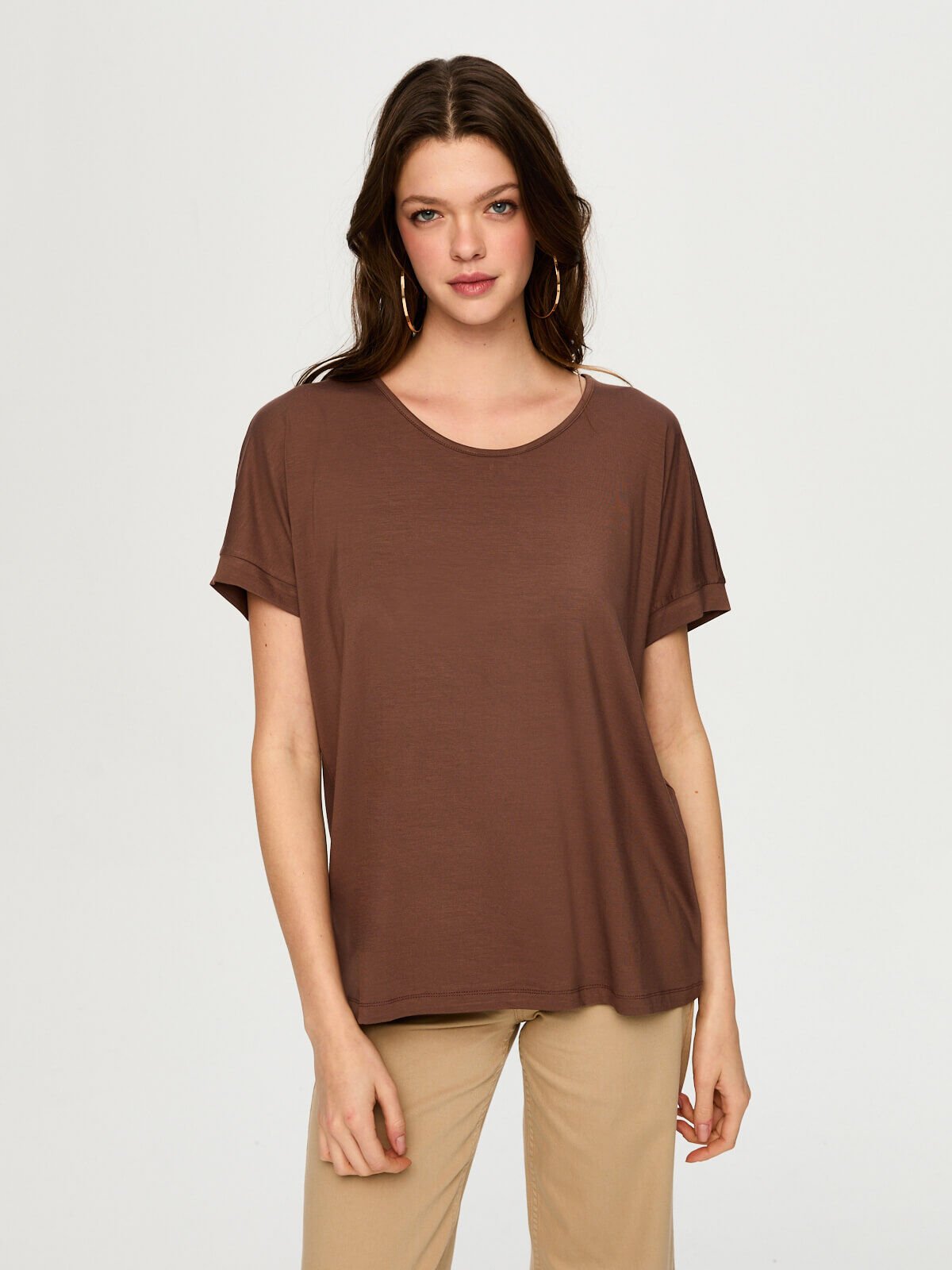 Faik Sönmez Kadın Relaxed Fit Bisiklet Yaka Kısa Kollu Örme T-Shirt
