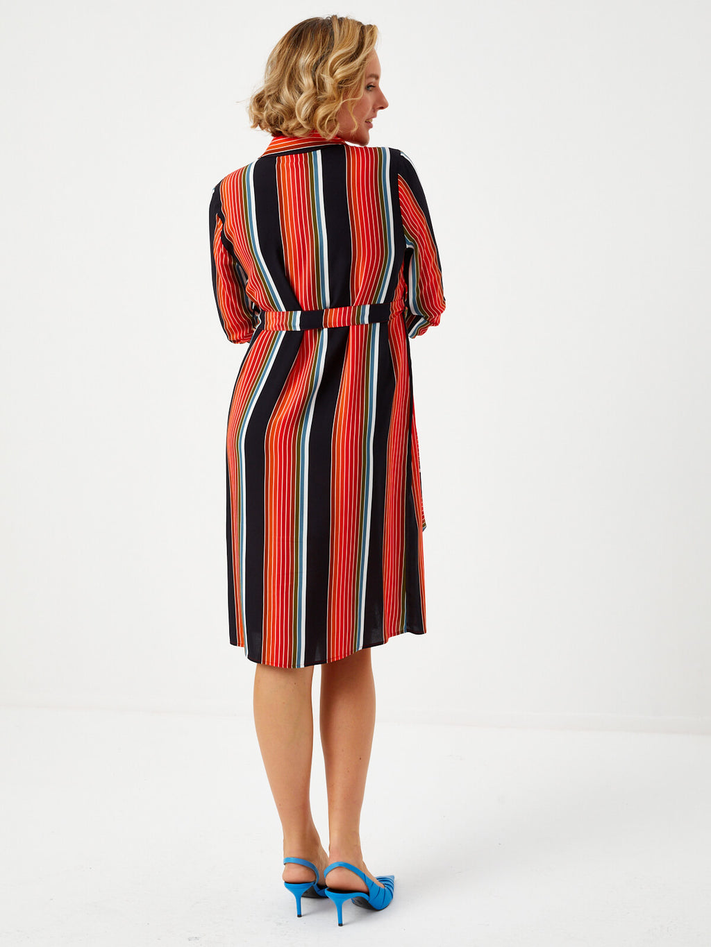 Faik Sönmez Midi Gömlek Elbise - Çizgili Desen - Minimalist Stil