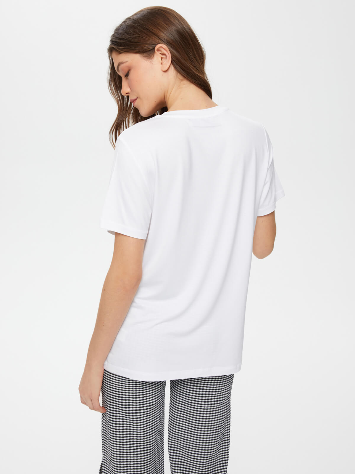 Faik Sönmez Minimalist Oversize V Yaka Kadın T-Shirt - Kısa Kol