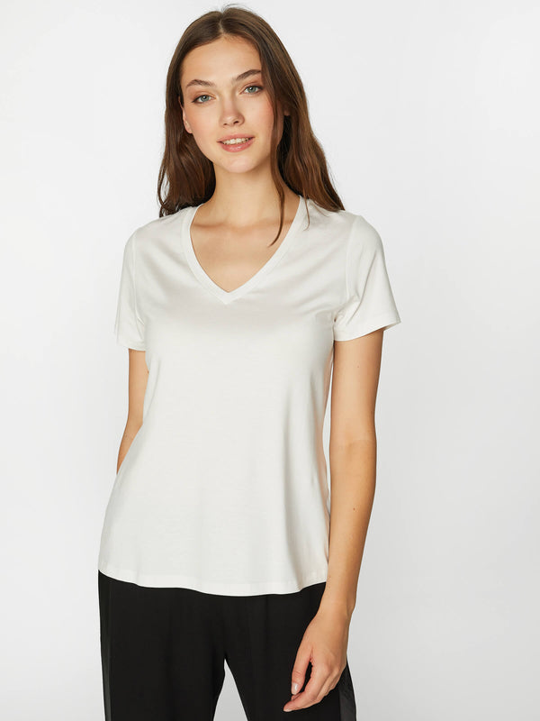 Faik Sönmez Minimalist Oversize V Yaka Kadın T-Shirt - Kısa Kol