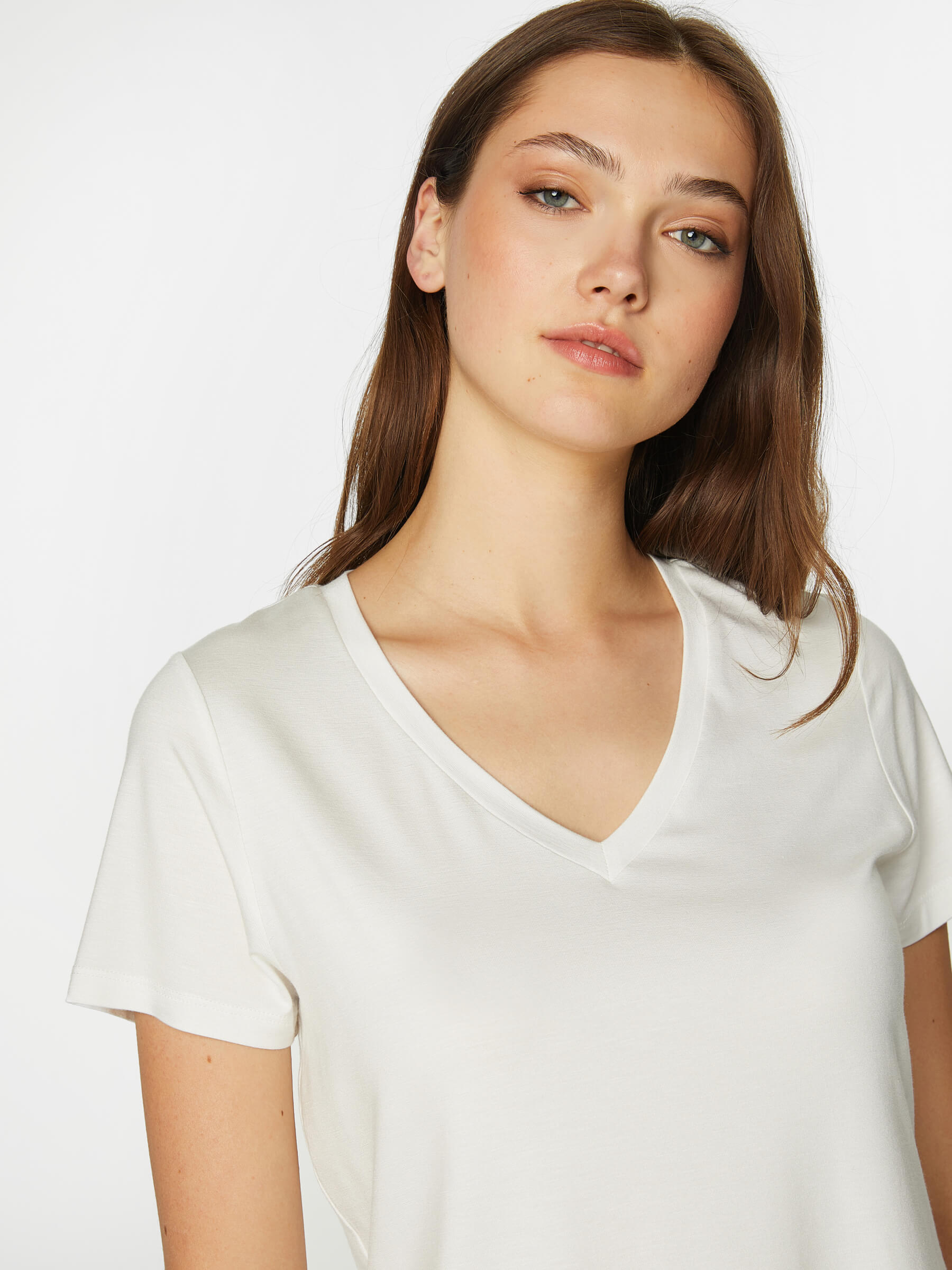 Faik Sönmez Minimalist Oversize V Yaka Kadın T-Shirt - Kısa Kol