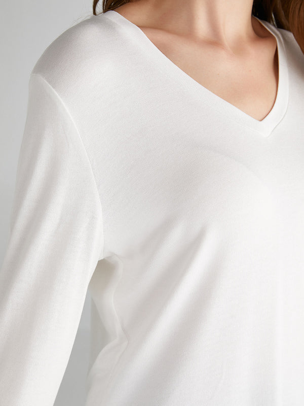 Faik Sönmez Minimalist V Yaka 3/4 Kol Kadın T-Shirt - Günlük Şıklık