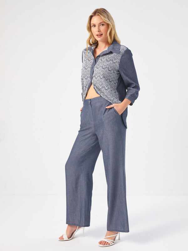 Faik Sönmez Minimalist Yüksek Bel Wide Leg Kadın Pantolon - Günlük Kullanım