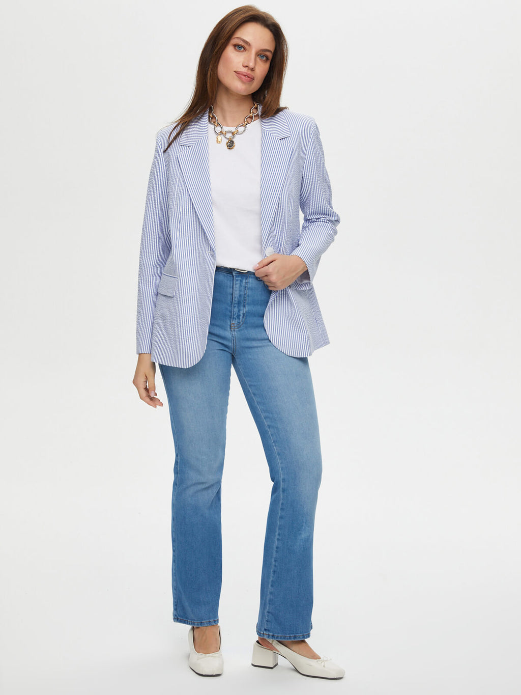 Faik Sönmez Oversize Çizgili Kadın Ceket - Minimalist Tarz
