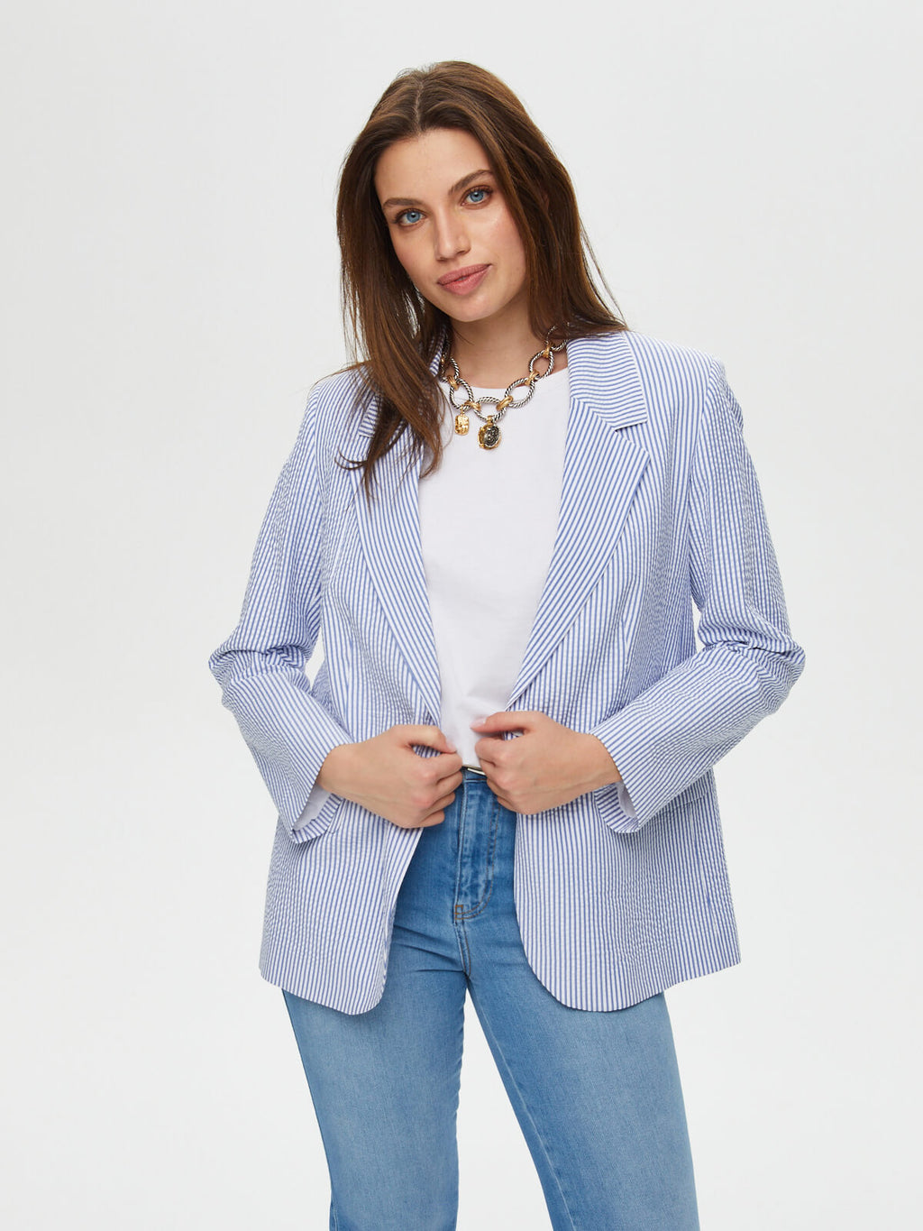 Faik Sönmez Oversize Çizgili Kadın Ceket - Minimalist Tarz