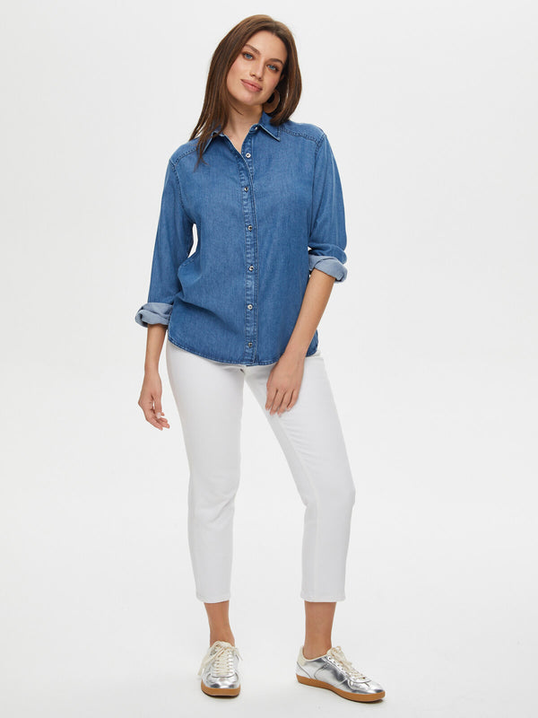 Faik Sönmez Oversize Denim Gömlek - Uzun Kol Minimalist Tarz Kadın