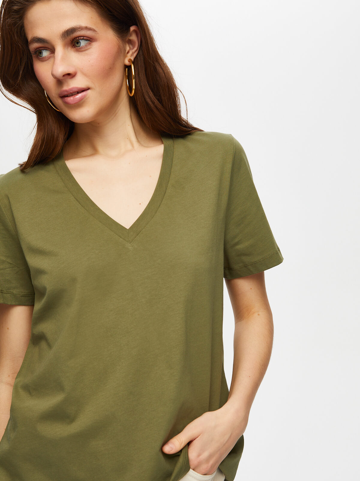 Faik Sönmez Oversize V Yaka Kısa Kol Kadın T-Shirt - Günlük Stil