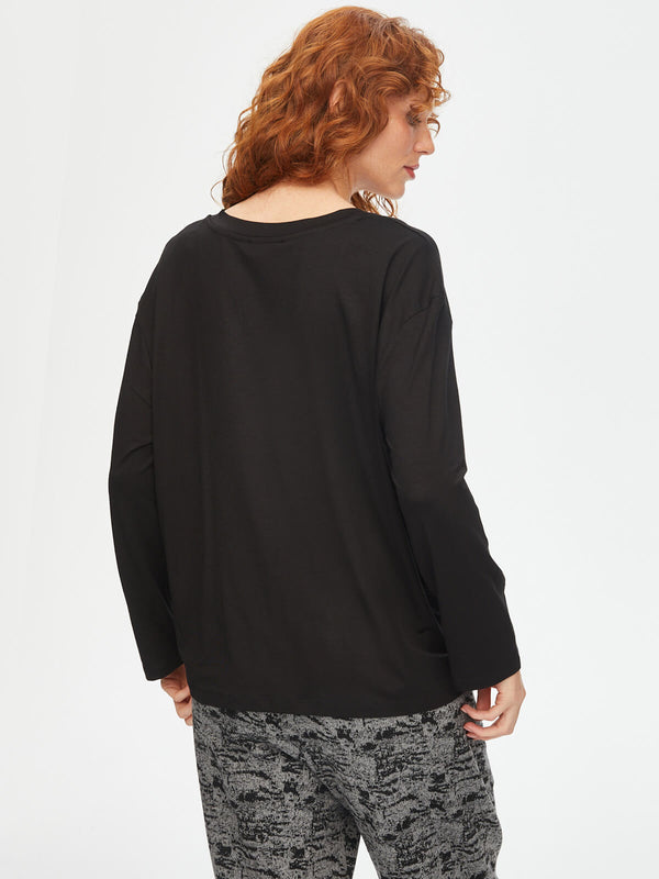 Faik Sönmez Oversize V Yaka Uzun Kol Minimalist Kadın T-Shirt - Rahat ve Şık