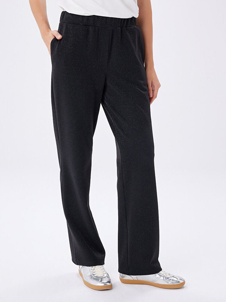 Faik Sönmez Relax Kendinden Simli Straight Fit Örme Pantolon W27PNT036