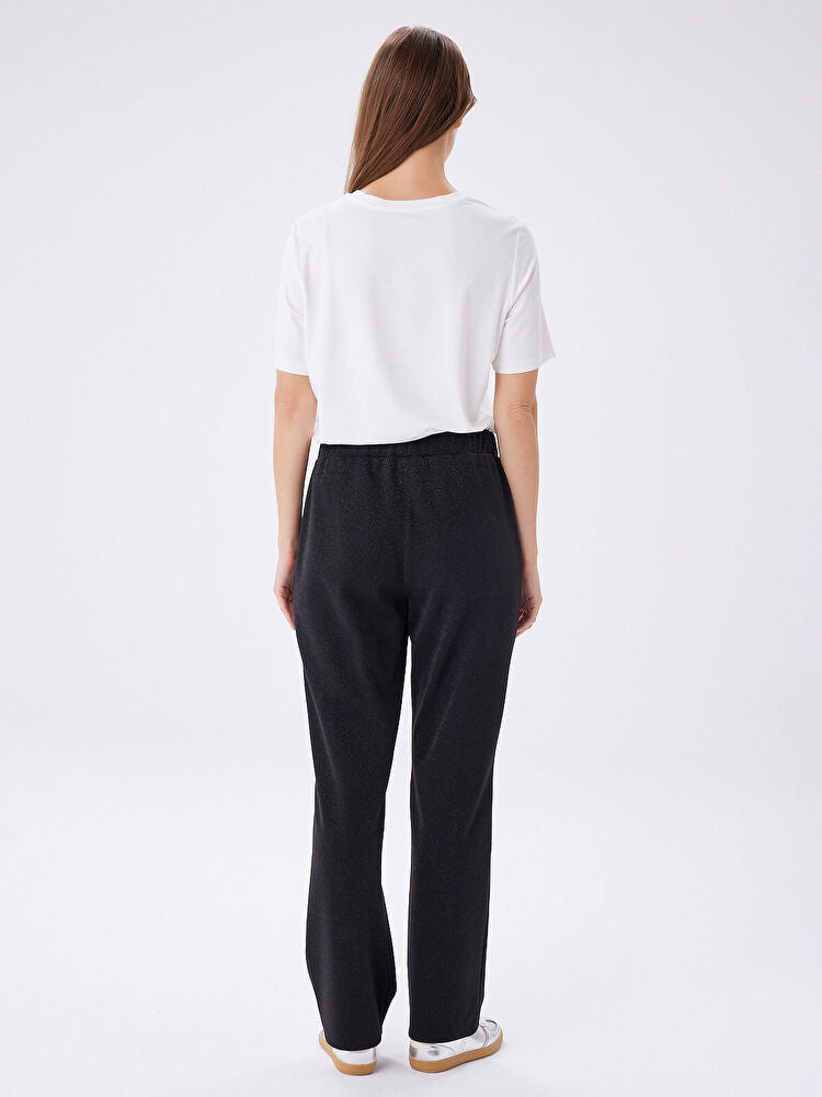 Faik Sönmez Relax Kendinden Simli Straight Fit Örme Pantolon W27PNT036