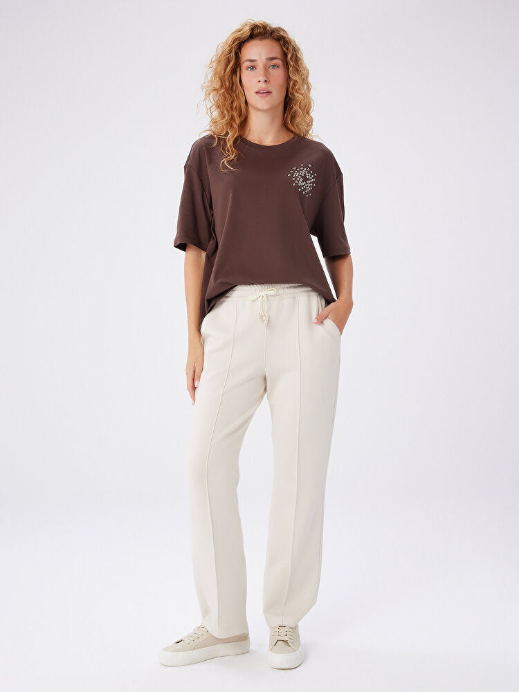 Faik Sönmez Relax Önü Dikiş Detaylı Wide Leg Fit Örme Pantolon Main image