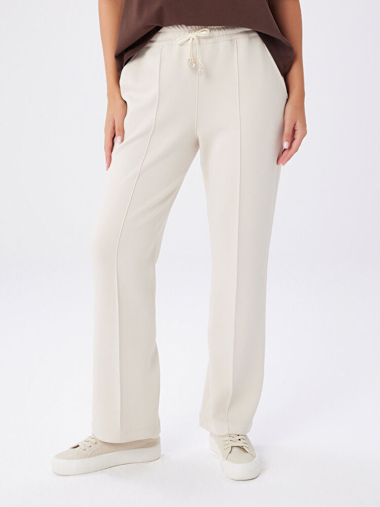 Faik Sönmez Relax Önü Dikiş Detaylı Wide Leg Fit Örme Pantolon