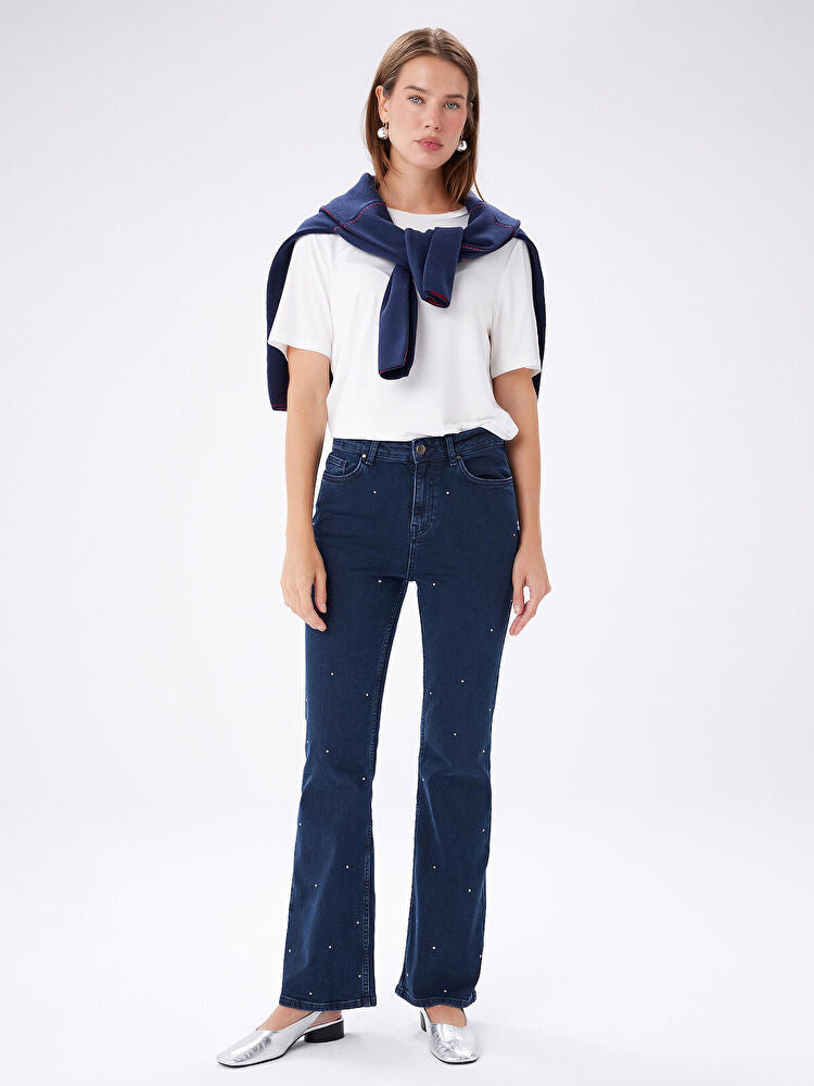 Faik Sönmez Straight Fit Taşlı Jean Pantolon W27JPN006 Ana görsel
