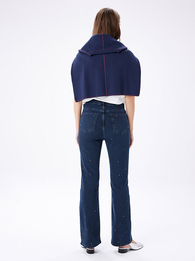 Faik Sönmez Straight Fit Taşlı Jean Pantolon W27JPN006