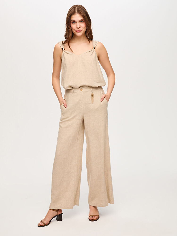 Faik Sönmez Wide Leg Fit Metal Aksesuarlı Keten Karışımlı Pantolon US26PNT034 Secondary image