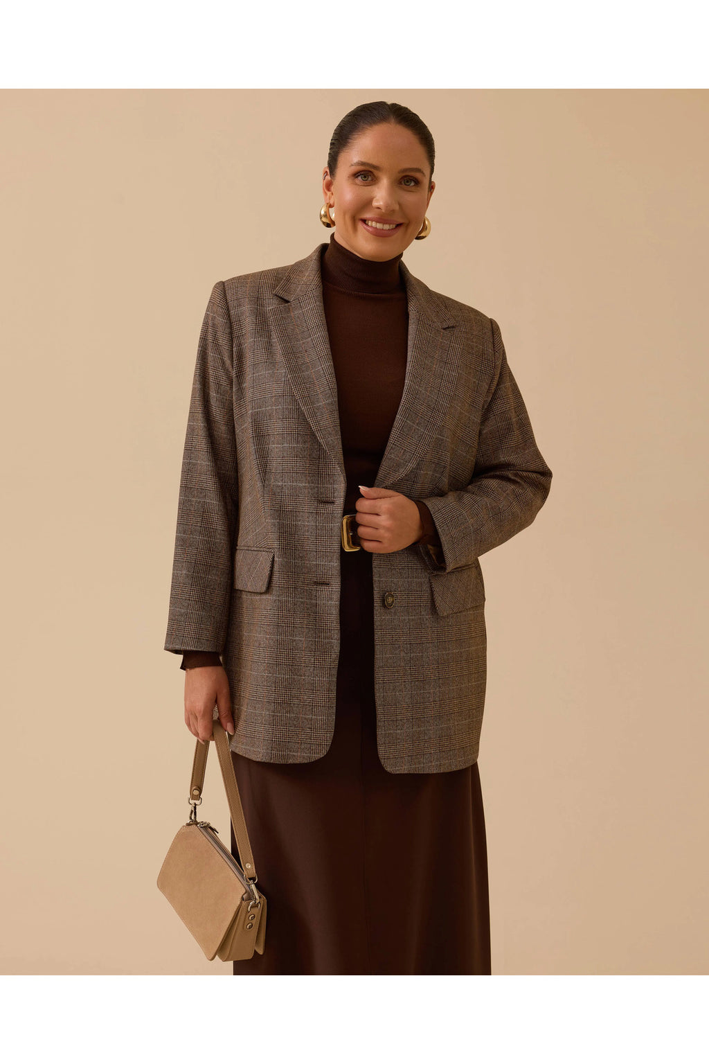 Gala-xi büyük beden ekose desenli blazer ceket