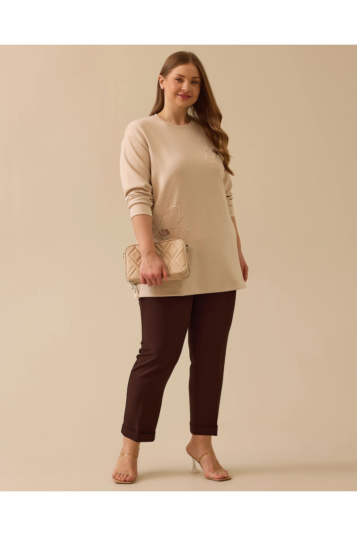 Gala-xi Kadın Büyük Beden Çiçek İşlemeli Sweatshirt 10002512314003 Secondary image