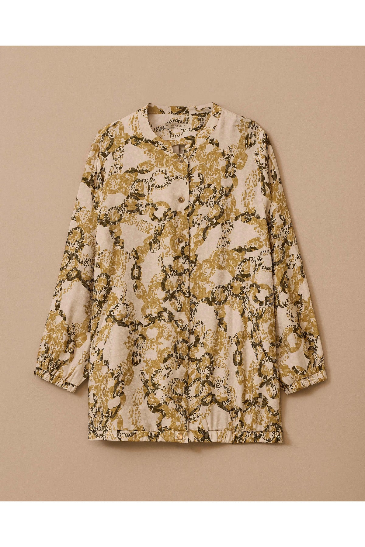 Gala-xi Kadın Büyük Beden Desenli Düğmeli Ceket 10002511114010
