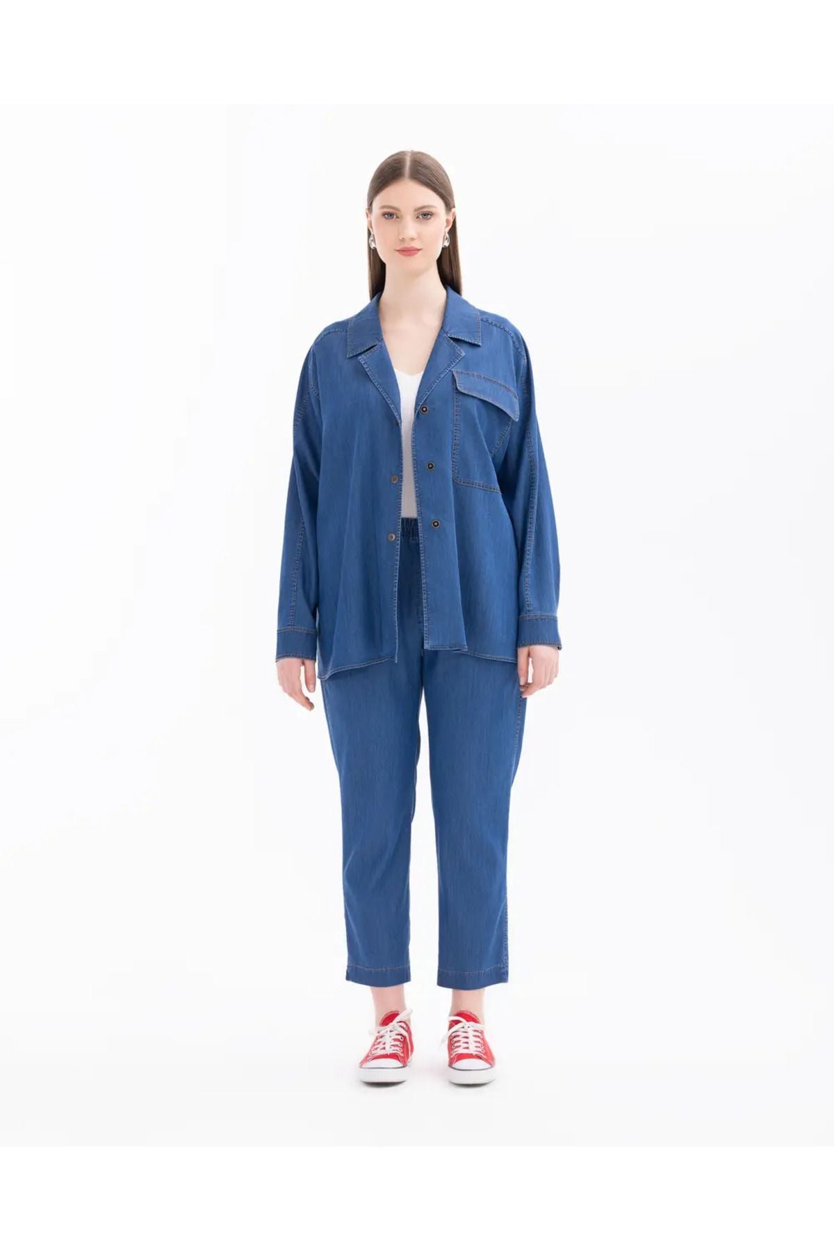 Gala-xi Büyük Beden Ceket Yaka ÇıtÇıtlı Cepli Denim Kumaş Kadın Ceket 14242107501018 Main image