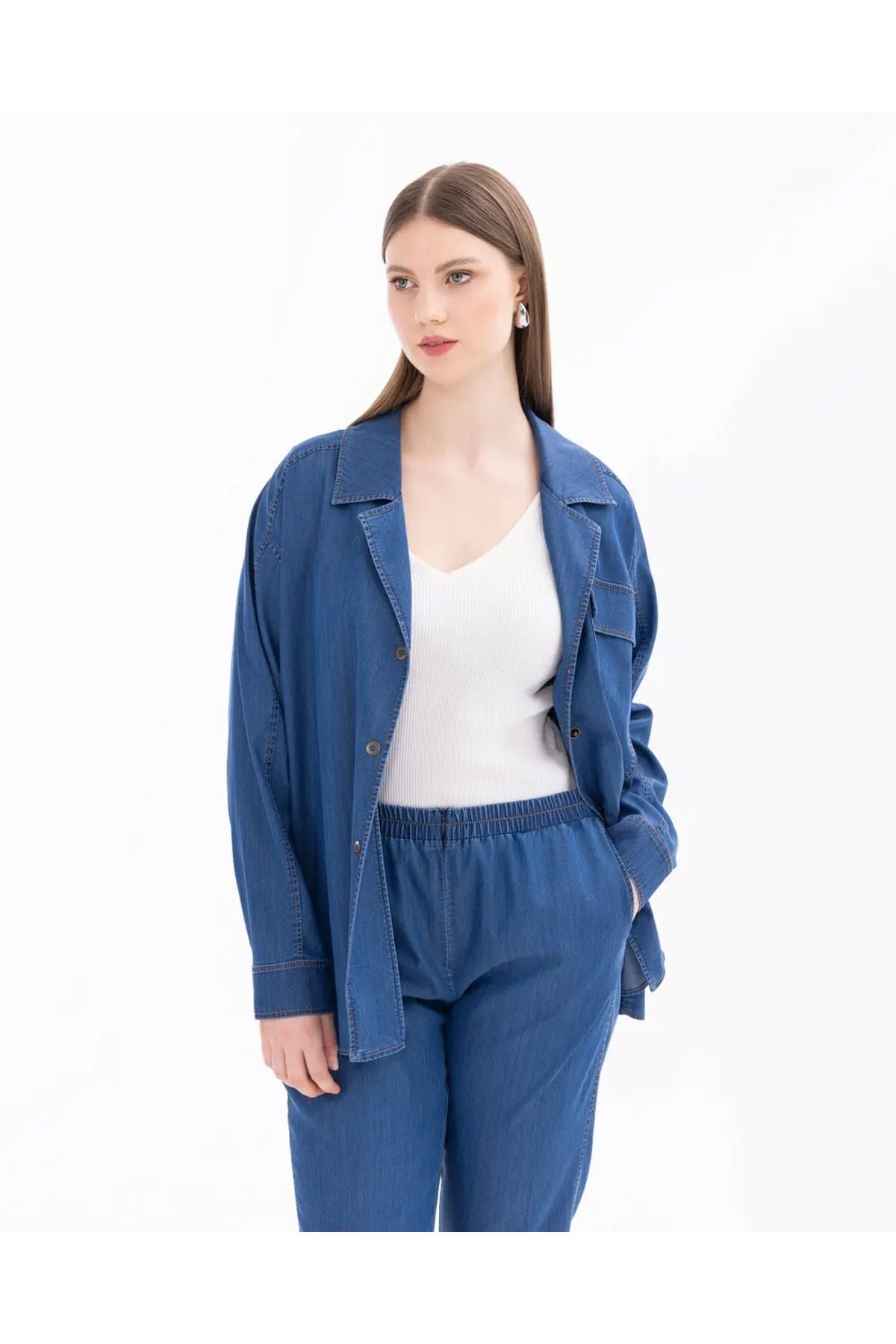 Gala-xi Büyük Beden Ceket Yaka ÇıtÇıtlı Cepli Denim Kumaş Kadın Ceket 14242107501018 Secondary image