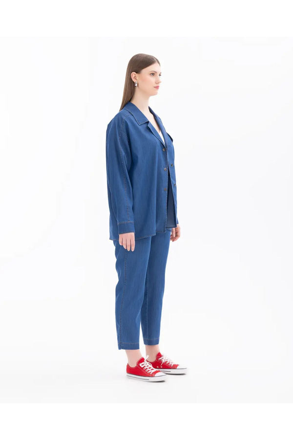 Gala-xi Büyük Beden Ceket Yaka ÇıtÇıtlı Cepli Denim Kumaş Kadın Ceket 14242107501018