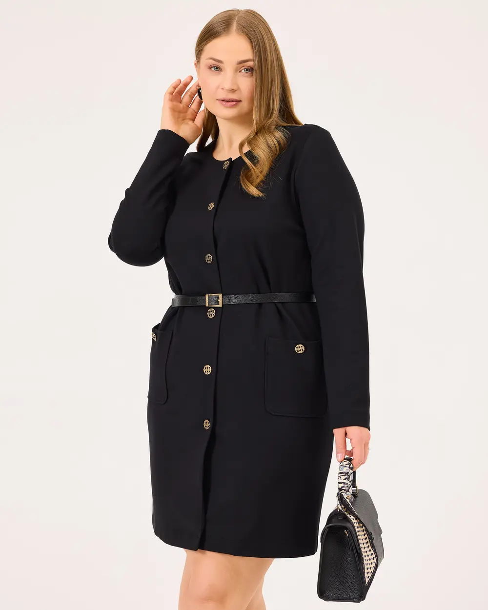 Gala-xi Kadın Büyük Beden Sıfır Yaka Boydan Düğmeli Uzun Hırka 10002421114019