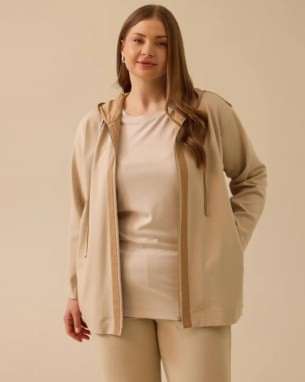Gala-xi Kadın Oversize Kapüşonlu Minimalist Ceket - Günlük Kullanım İkincil görsel