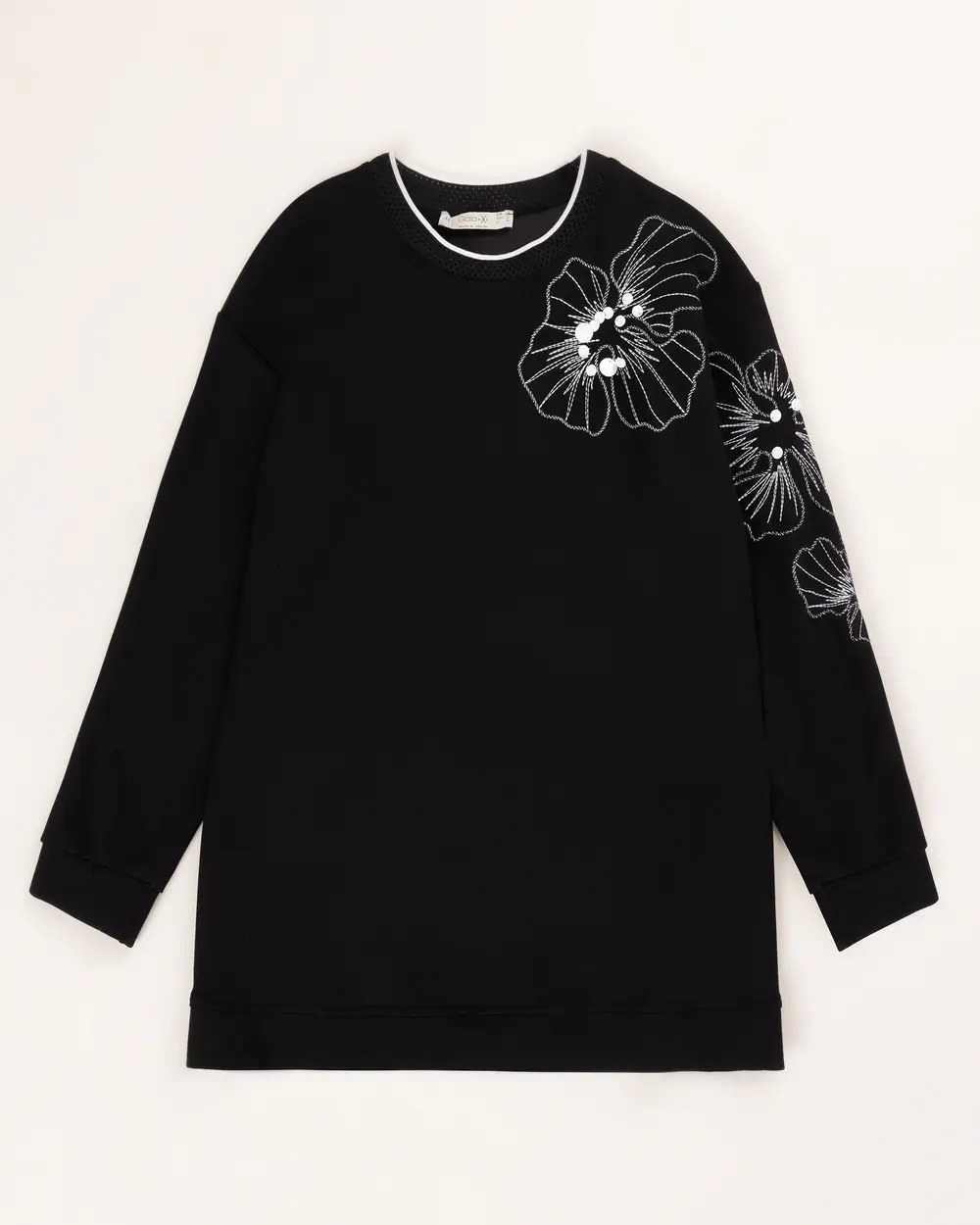 Gala-xi Kadın  Büyük Beden Sıfır Yaka İşlemeli Sweatshirt 10002422314001