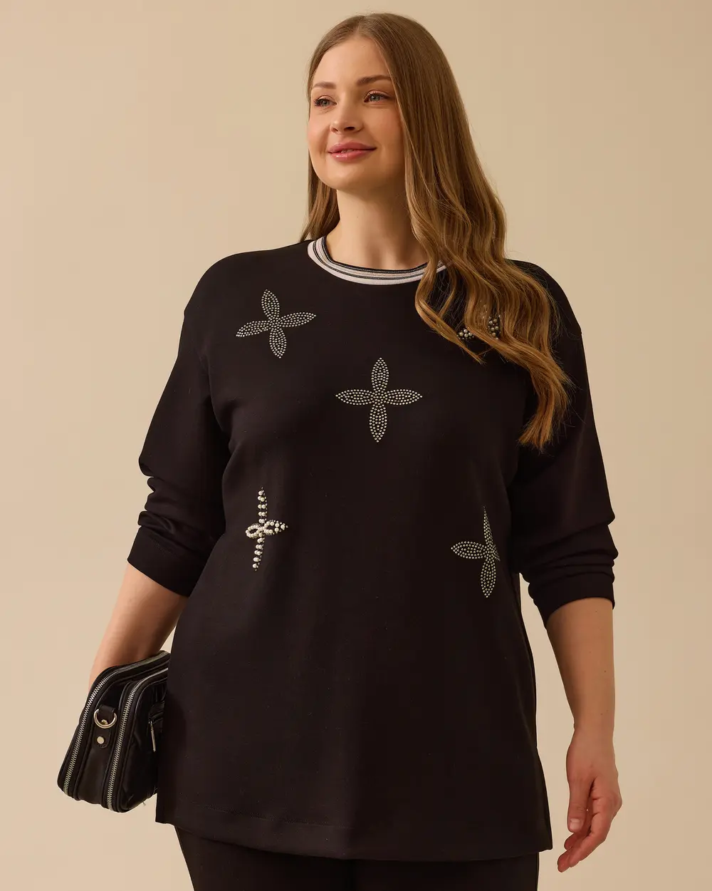 Gala-xi Kadın Büyük Beden Taş Detaylı Sweatshirt 10002512314002 Main image