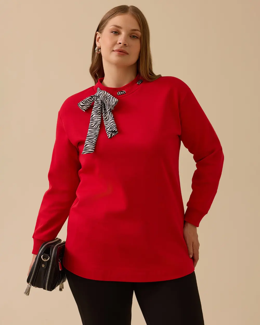 büyük beden fular yakalı sweatshirt10002522314010