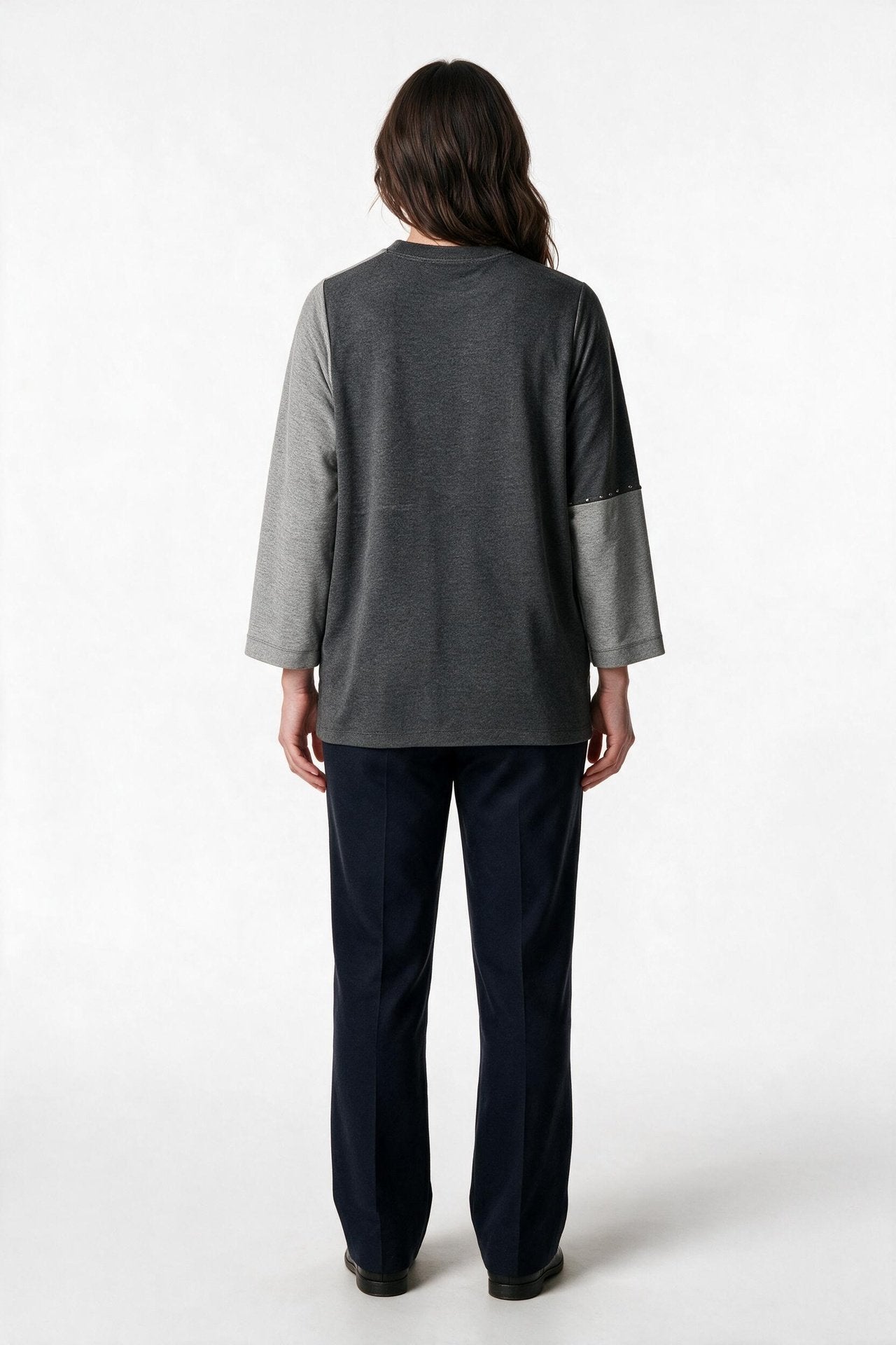 Gala-xi Kadın Büyük Beden Blok Desenli Bisiklet Yaka Uzun Kollu Sweatshirt Secondary image