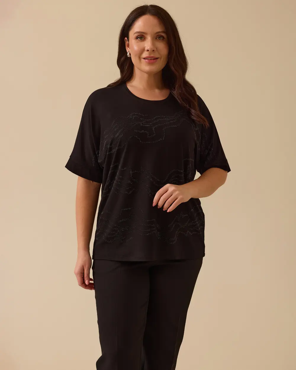 Gala-xi Kadın Büyük Beden Taş Detaylı T-Shirt 10002512414007 Main image