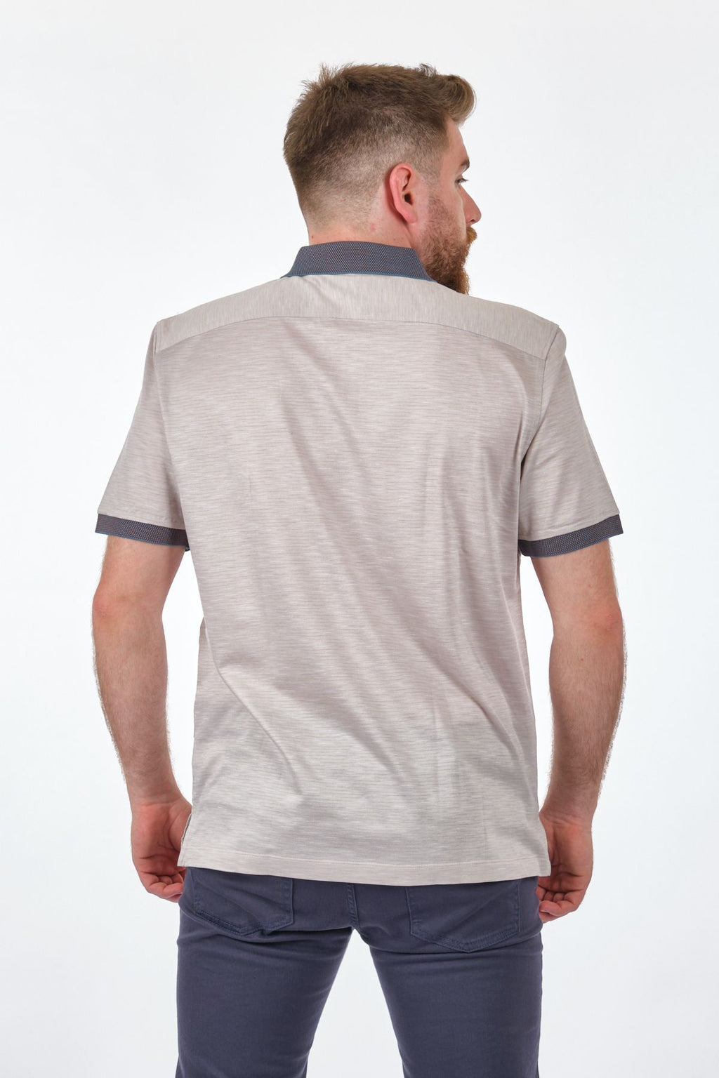 Gallus Minimalist Keten Erkek T-Shirt - Kısa Kol Yarım Fermuar