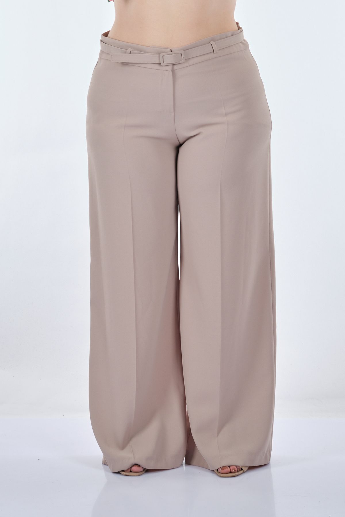 Garni Oversize Bol Paça Kadın Pantolon - Yüksek Bel, Rahat