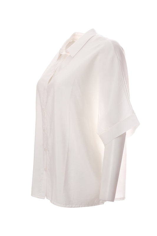 Canel Minimalist Oversize Kısa Kol Gömlek - Gömlek Yaka - Günlük