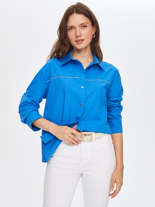 Zincir Şerit Detaylı Poplin Gömlek Faik Sönmez