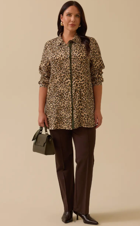 Plus Size Leopard Print Button-Down Shirt Gala-Xi