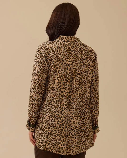 Plus Size Leopard Print Button-Down Shirt Gala-Xi