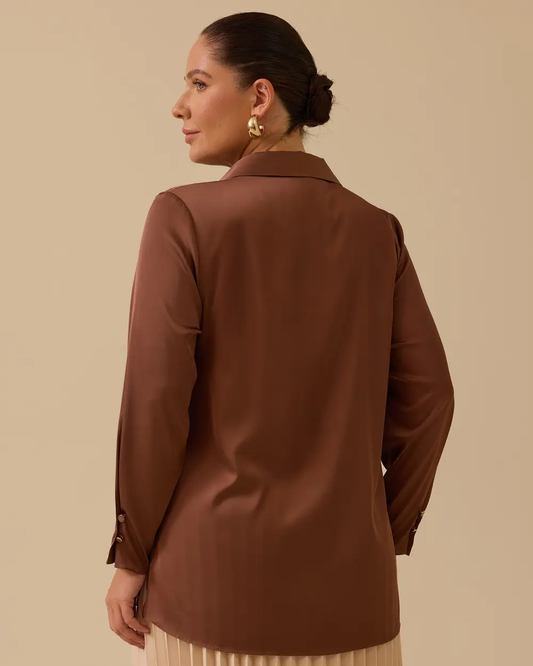 Plus Size Button-Down Satin Shirt Gala-Xi