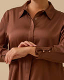 Büyük Beden Düğmeli Saten Gömlek Gala-Xi