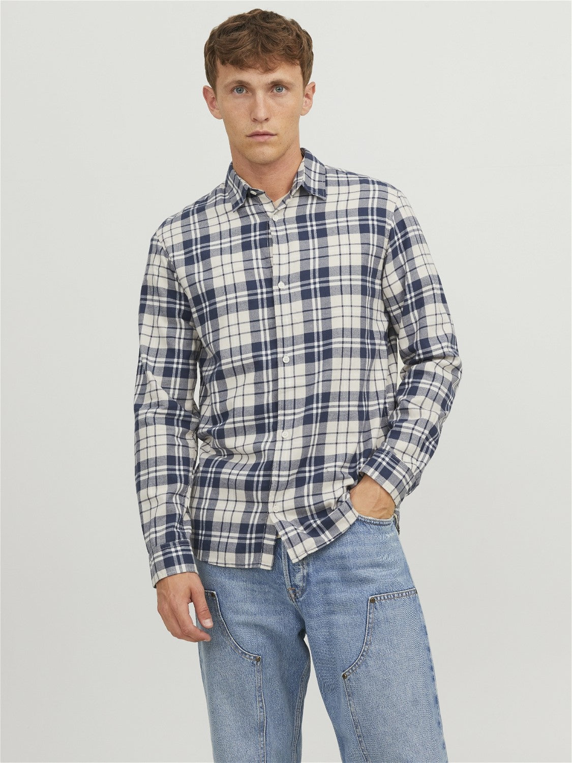 Jack&Jones Erkek Uzun Kol Kareli Minimalist Gömlek - Günlük Stil
