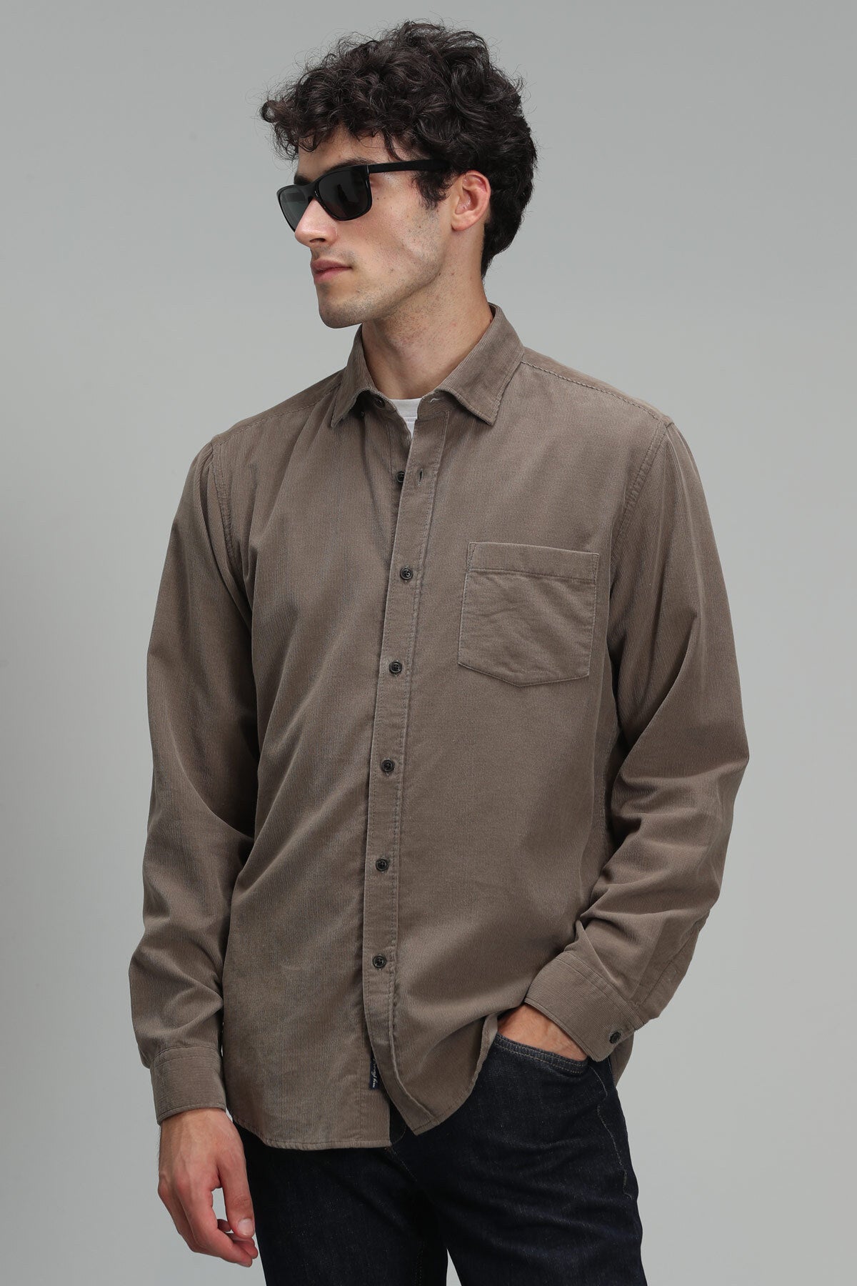 Lufian Oversize Kadife Erkek Gömlek - Uzun Kol - Minimalist Tarz