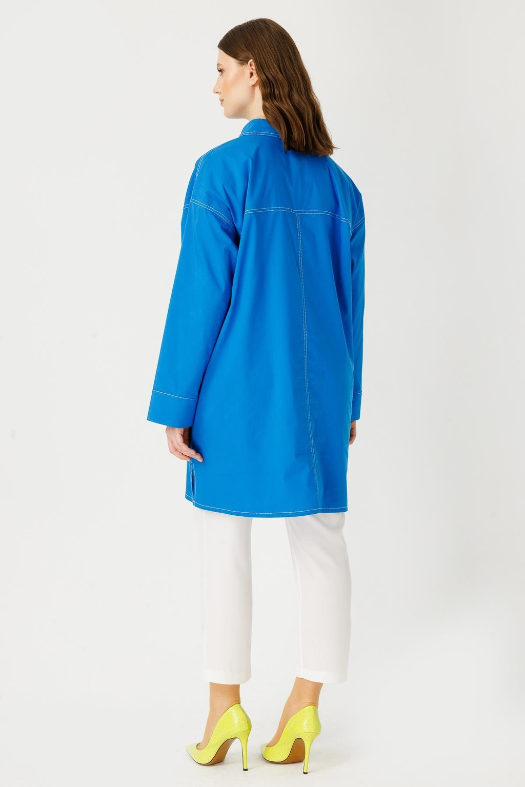Müsemma Oversize Gömlek Yaka Uzun Kollu Midi Günlük Kadın Gömleği