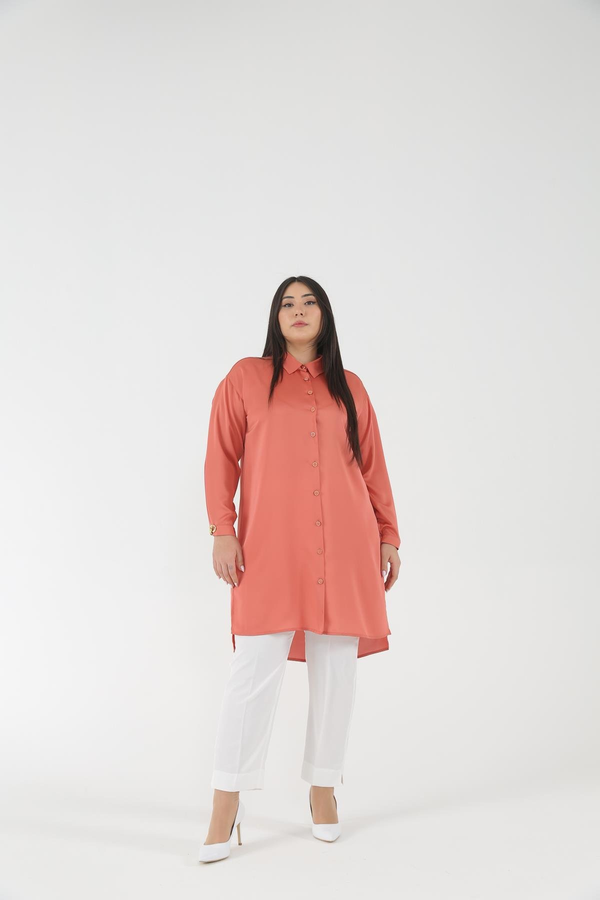 Müsemma Oversize Gömlek Yaka Midi Kadın Gömlek - Günlük Şıklık