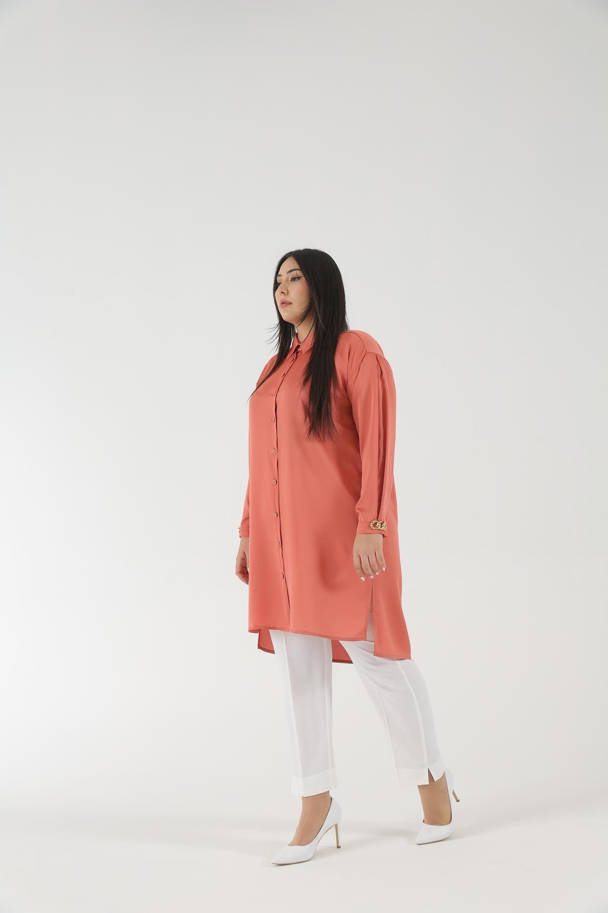 Müsemma Oversize Gömlek Yaka Midi Kadın Gömlek - Günlük Şıklık Secondary image